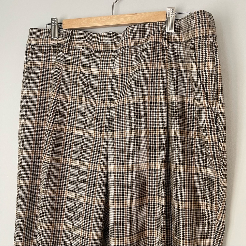 NWT Ann Taylor Loft XL Brown Plaid Pleated Pull-On Tapered Cropped Pants - Picture 2 of 11